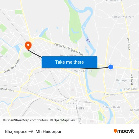 Bhajanpura to Mh Haiderpur map