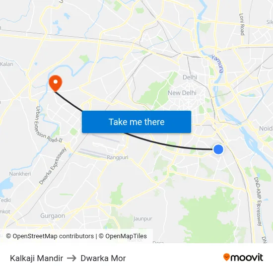 Kalkaji Mandir to Dwarka Mor map