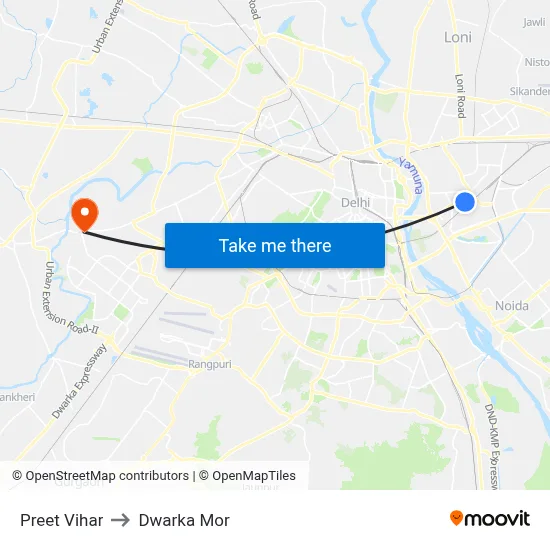 Preet Vihar to Dwarka Mor map