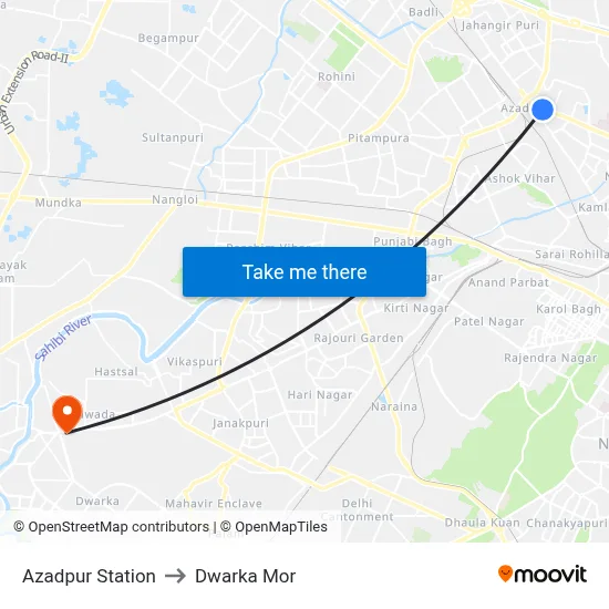 Azadpur Station to Dwarka Mor map