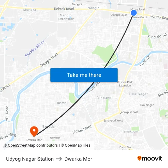 Udyog Nagar Station to Dwarka Mor map