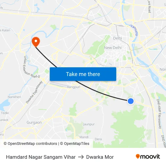 Hamdard Nagar Sangam Vihar to Dwarka Mor map