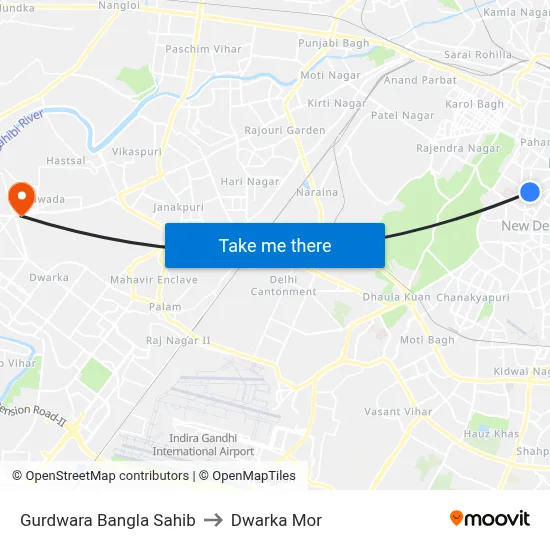 Gurdwara Bangla Sahib to Dwarka Mor map