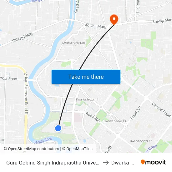 Guru Gobind Singh Indraprastha University to Dwarka Mor map