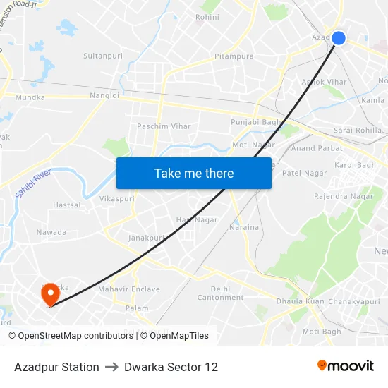 Azadpur Station to Dwarka Sector 12 map