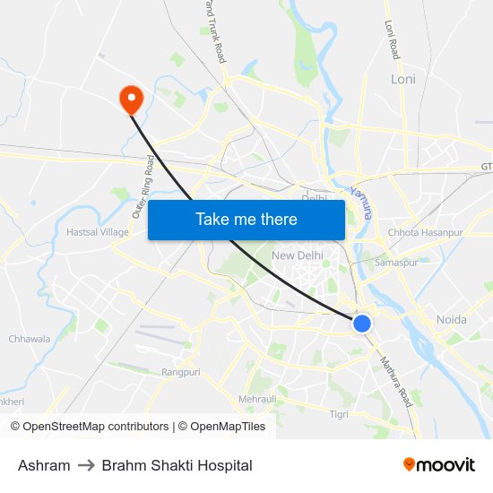 Ashram to Brahm Shakti Hospital map