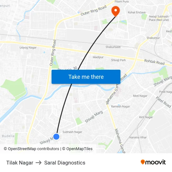 Tilak Nagar to Saral Diagnostics map