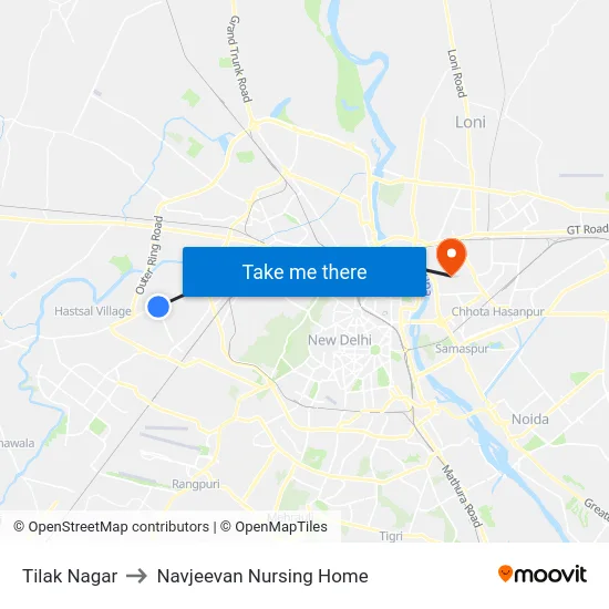 Tilak Nagar to Navjeevan Nursing Home map