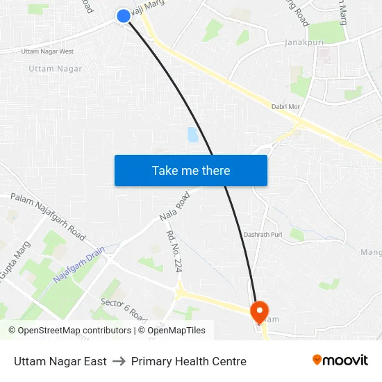 Uttam Nagar East to Primary Health Centre map