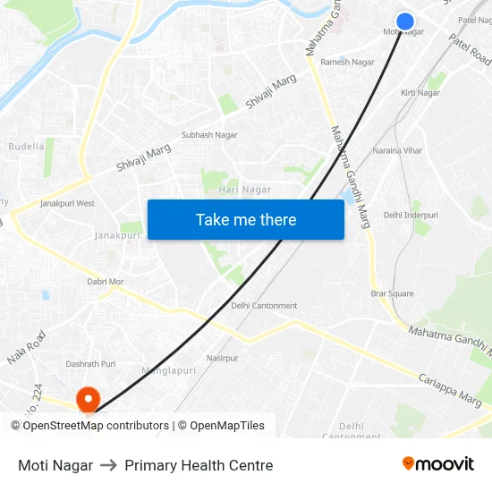 Moti Nagar to Primary Health Centre map
