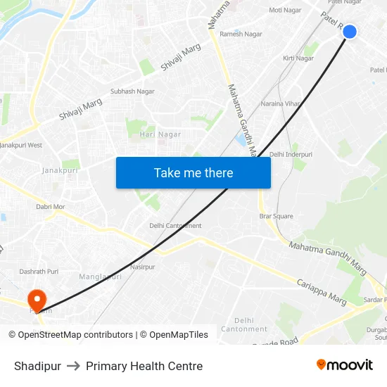 Shadipur to Primary Health Centre map