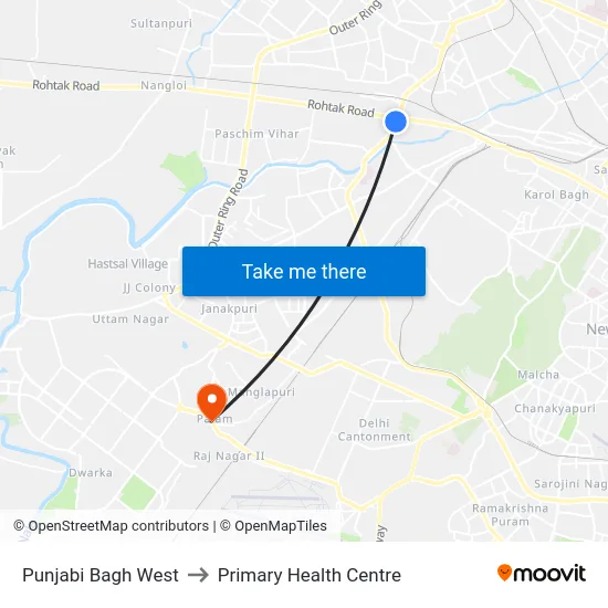 Punjabi Bagh West to Primary Health Centre map