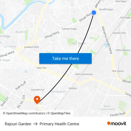 Rajouri Garden to Primary Health Centre map