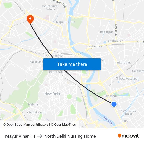 Mayur Vihar – I to North Delhi Nursing Home map