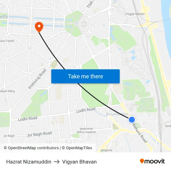 Hazrat Nizamuddin to Vigyan Bhavan map