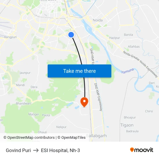 Govind Puri to ESI Hospital, Nh-3 map