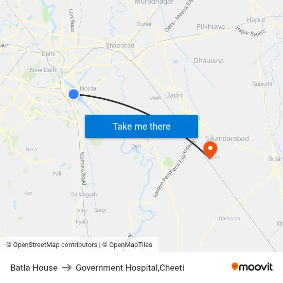 Batla House to Government Hospital,Cheeti map