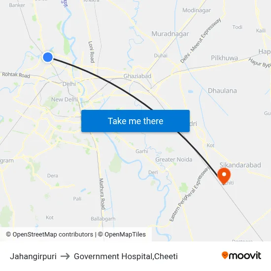 Jahangirpuri to Government Hospital,Cheeti map