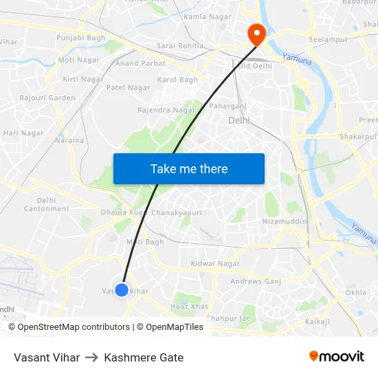 Vasant Vihar to Kashmere Gate map