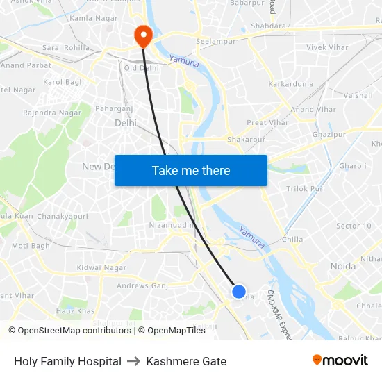 Holy Family Hospital to Kashmere Gate map