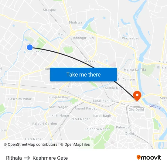 Rithala to Kashmere Gate map