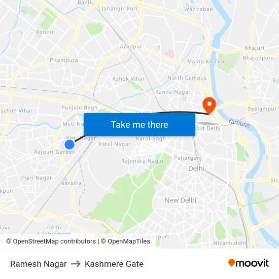 Ramesh Nagar to Kashmere Gate map