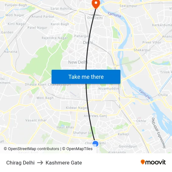 Chirag Delhi to Kashmere Gate map