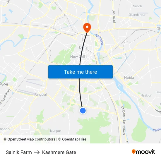 Sainik Farm to Kashmere Gate map