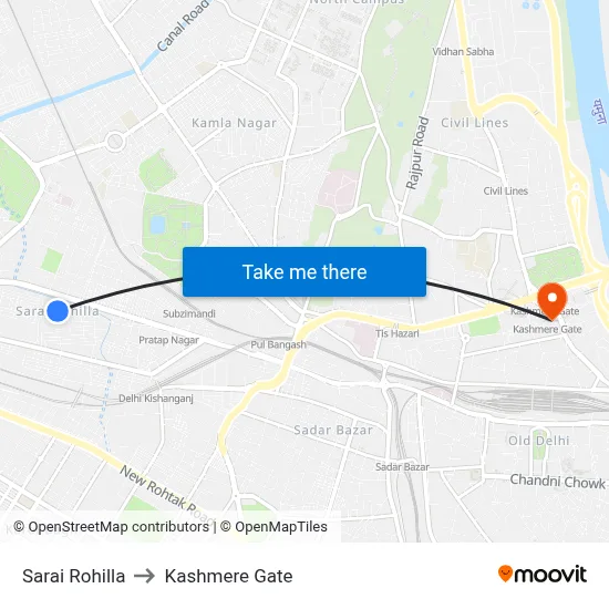 Sarai Rohilla to Kashmere Gate map