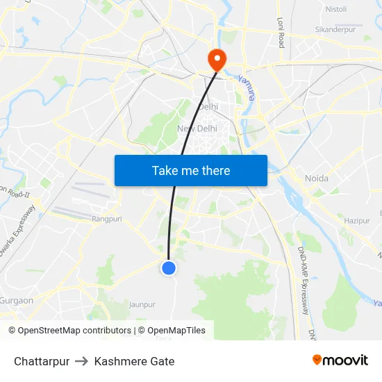 Chattarpur to Kashmere Gate map