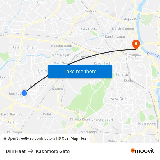 Dilli Haat to Kashmere Gate map
