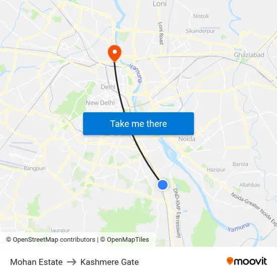 Mohan Estate to Kashmere Gate map
