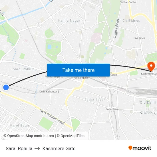 Sarai Rohilla to Kashmere Gate map
