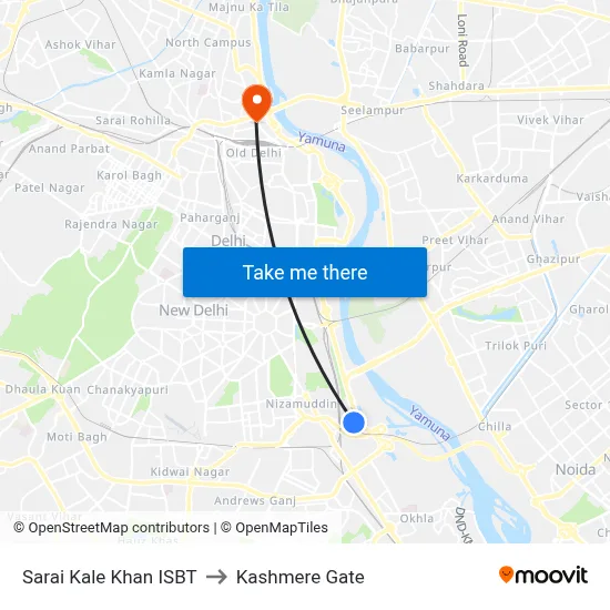 Sarai Kale Khan ISBT to Kashmere Gate map