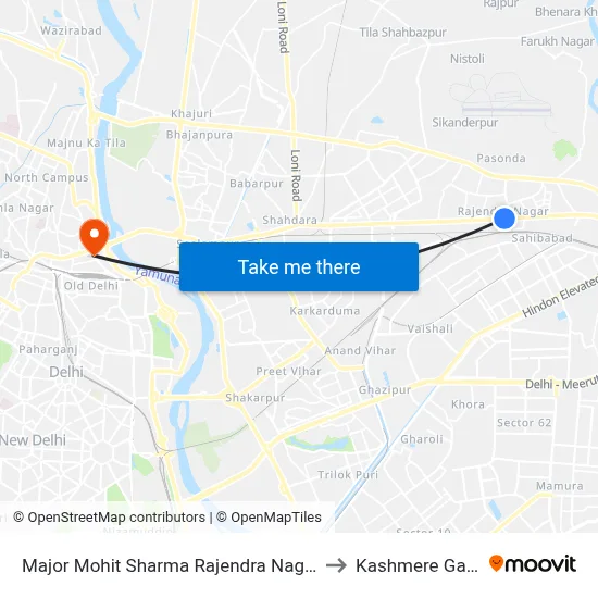 Major Mohit Sharma Rajendra Nagar to Kashmere Gate map
