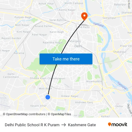 Delhi Public School R K Puram to Kashmere Gate map