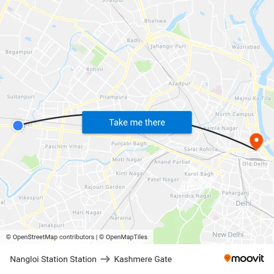 Nangloi Station Station to Kashmere Gate map