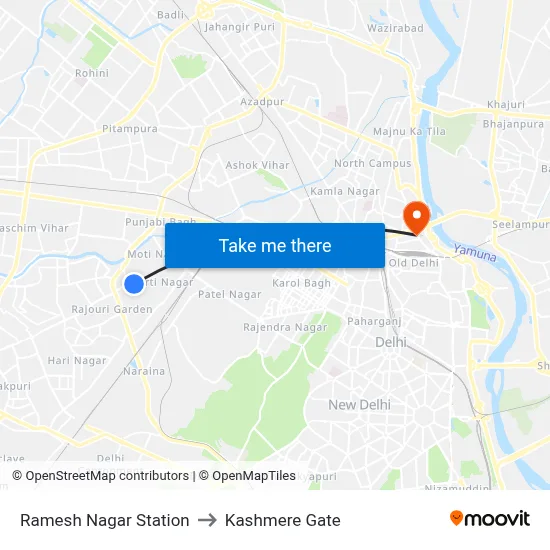 Ramesh Nagar Station to Kashmere Gate map