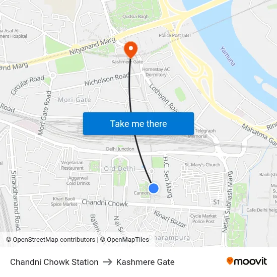 Chandni Chowk Station to Kashmere Gate map