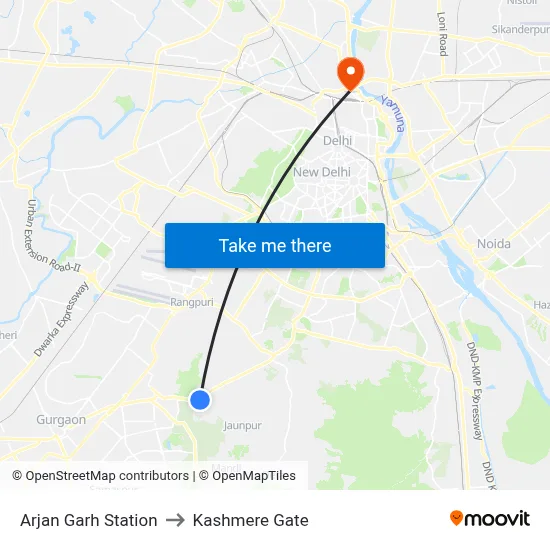 Arjan Garh Station to Kashmere Gate map