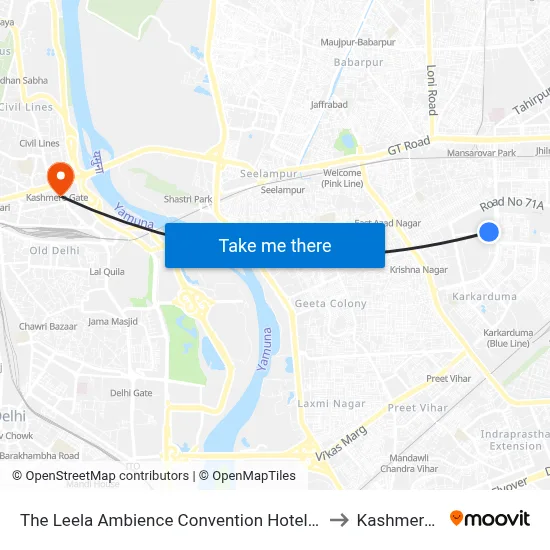 The Leela Ambience Convention Hotel Delhi New Delhi to Kashmere Gate map