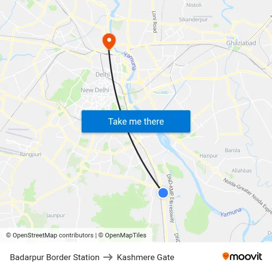 Badarpur Border Station to Kashmere Gate map
