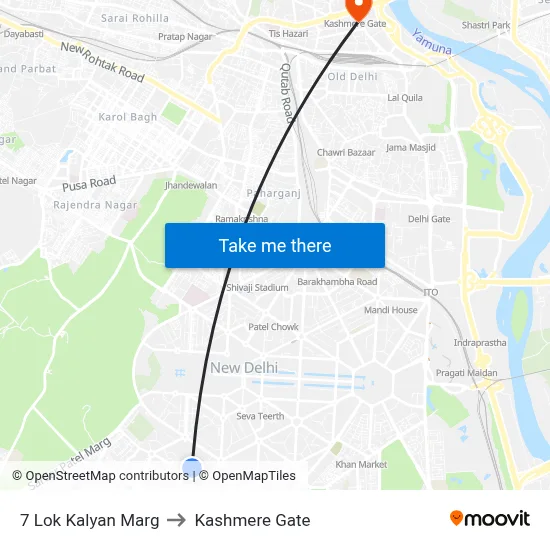 7 Lok Kalyan Marg to Kashmere Gate map