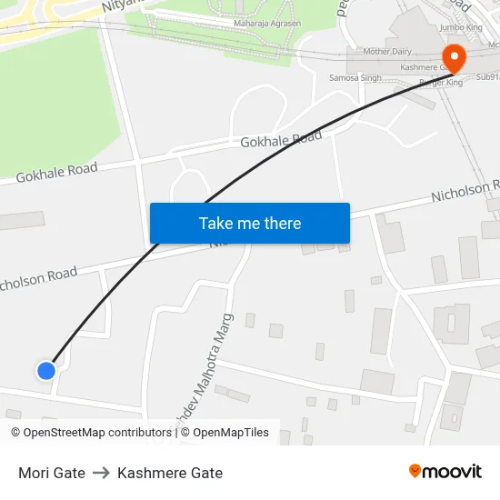 Mori Gate to Kashmere Gate map