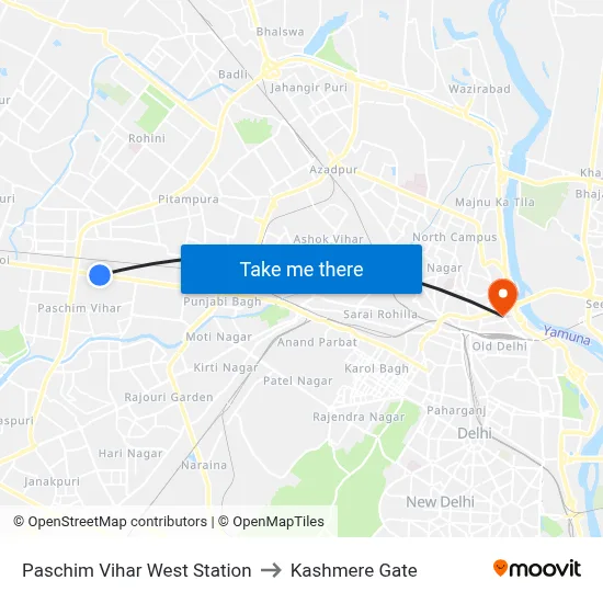 Paschim Vihar West Station to Kashmere Gate map