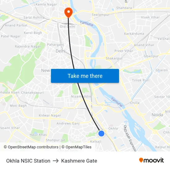 Okhla NSIC Station to Kashmere Gate map