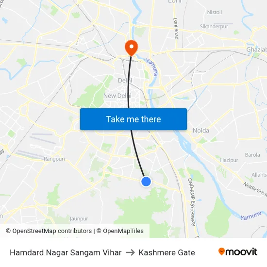 Hamdard Nagar Sangam Vihar to Kashmere Gate map