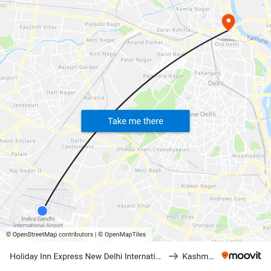 Holiday Inn Express New Delhi International Airport T3 an IHG Hotel to Kashmere Gate map
