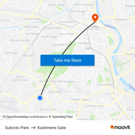 Subroto Park to Kashmere Gate map