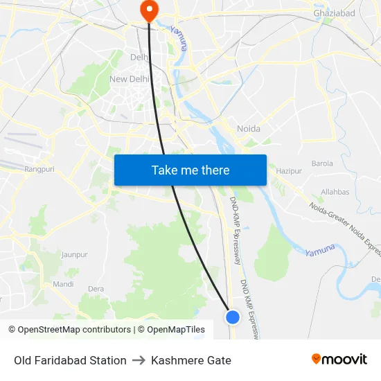 Old Faridabad Station to Kashmere Gate map